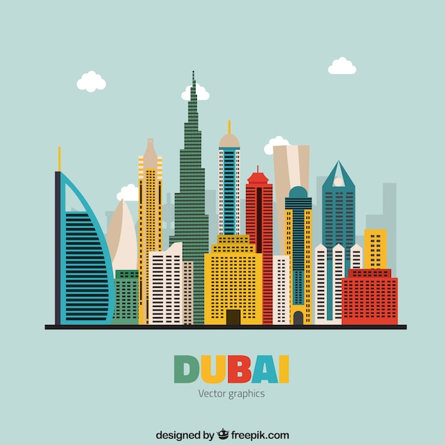 Skyline colorida de dubai Vetor grátis