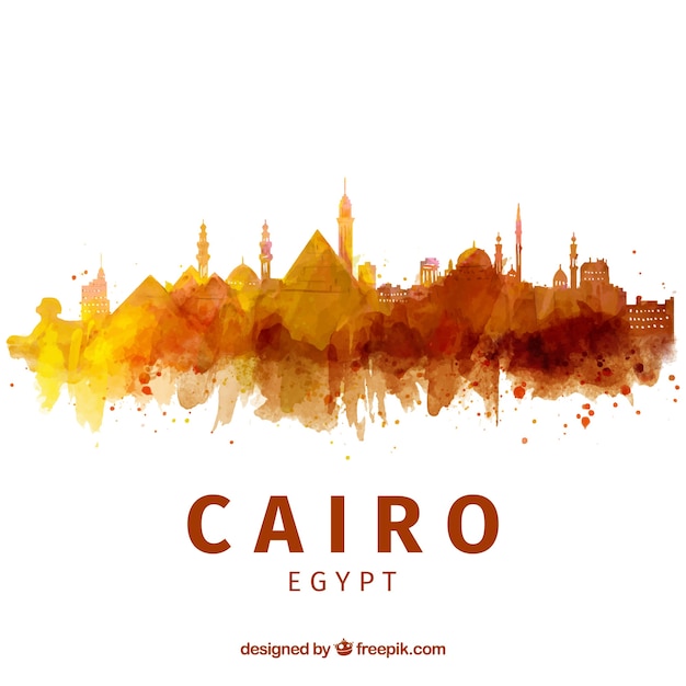 Skyline de cairo aquarela com estilo elegante Vetor grátis