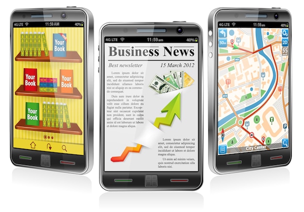 Smartphones com várias aplicações Vetor Premium