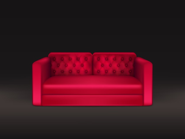 Sofá macio e confortável, de design clássico, com estofamento em couro ou tecido vermelho Vetor grátis