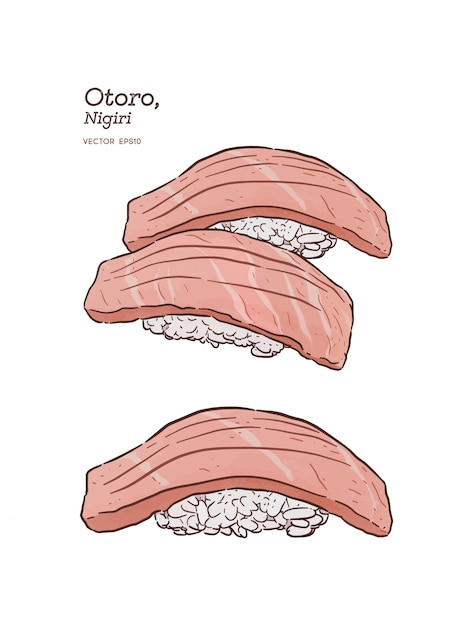 Sushi otoro nigiri Vetor Premium