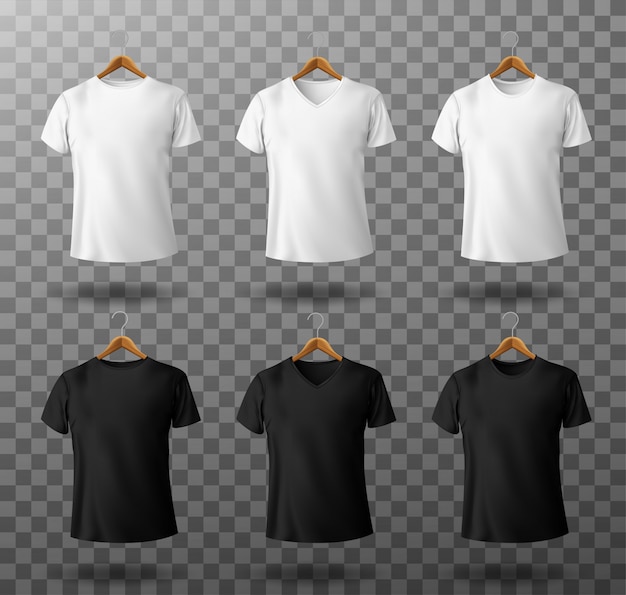 Download T-shirt maquete preto e branco camiseta masculina com mangas curtas na vista frontal do modelo ...