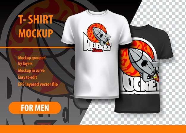 Download T-shirt mockup with rocket frase em duas cores | Vetor Premium