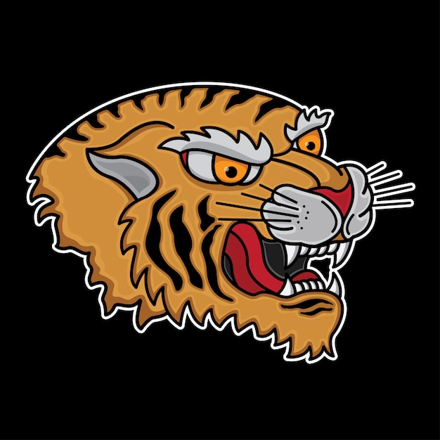 Tatuagem De Cabeca De Tigre Tradicional Vetor Premium