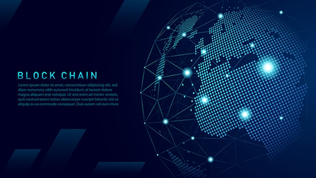 Tecnologia blockchain com conceito de conexão global Vetor Premium