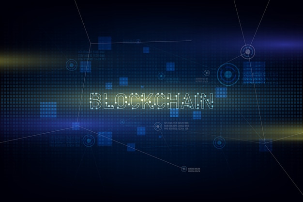 Tecnologia blockchain no fundo futurista com rede Vetor Premium