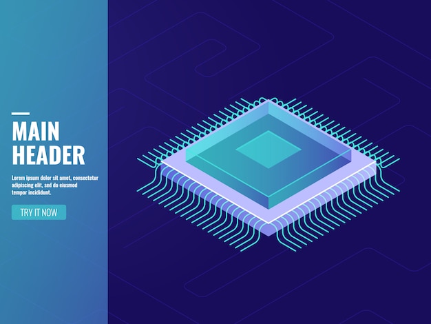 Tecnologia informática, unidade de processamento do computador, cpu, processamento de dados, sala de servidores Vetor grátis