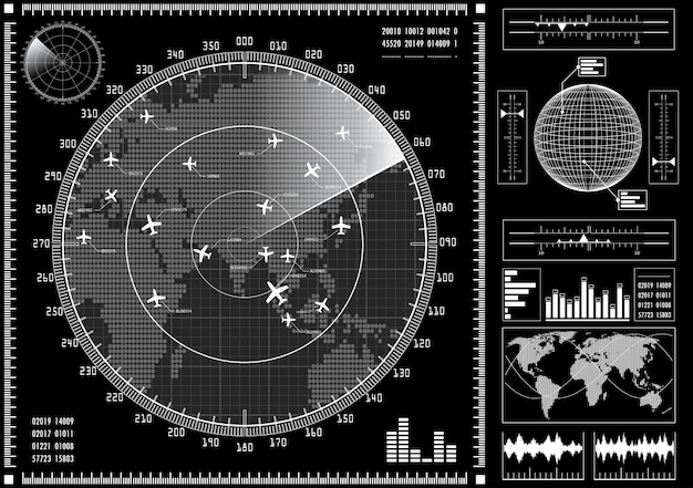 Tela de radar com interface de usuário futurista hud. Vetor Premium