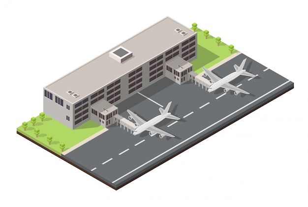 Terminal de aeroporto isométrico baixo poli. Vetor Premium