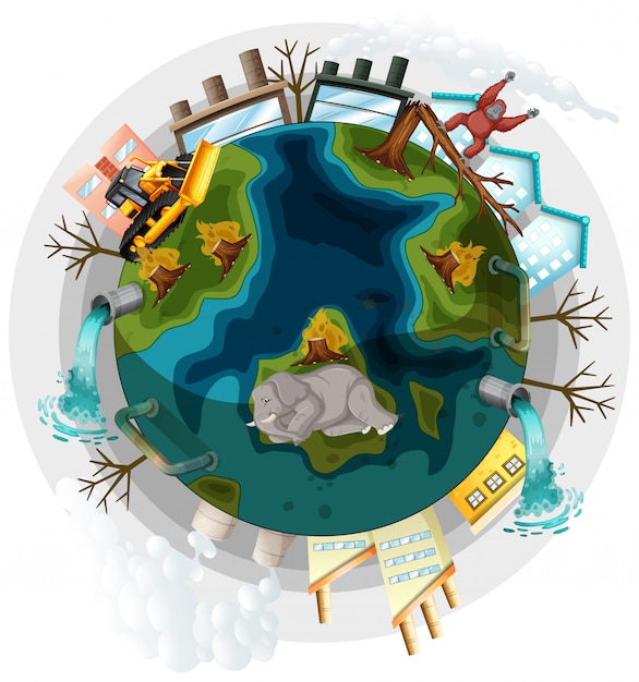 Terra com problemas de desmatamento e aquecimento global Vetor grátis