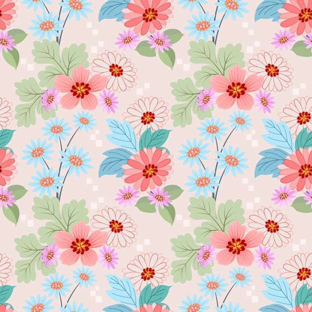 Teste padrão sem emenda com vetor colorido das flores para o papel de parede de matéria têxtil da tela. Vetor Premium