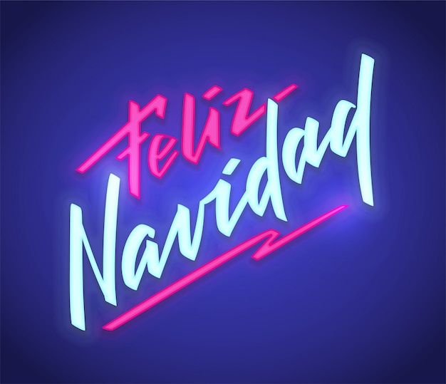 Texto de néon feliz navidad feliz natal do espanhol Vetor Premium