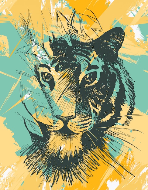 Tigre selvagem de grunge Vetor Premium