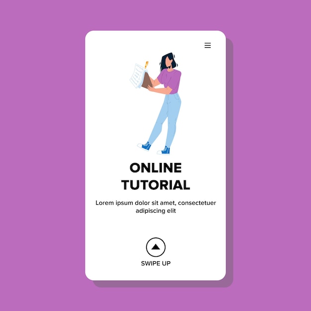 Tutorial Online De Leitura De Vetor De Jovem Estudante Menina Leu