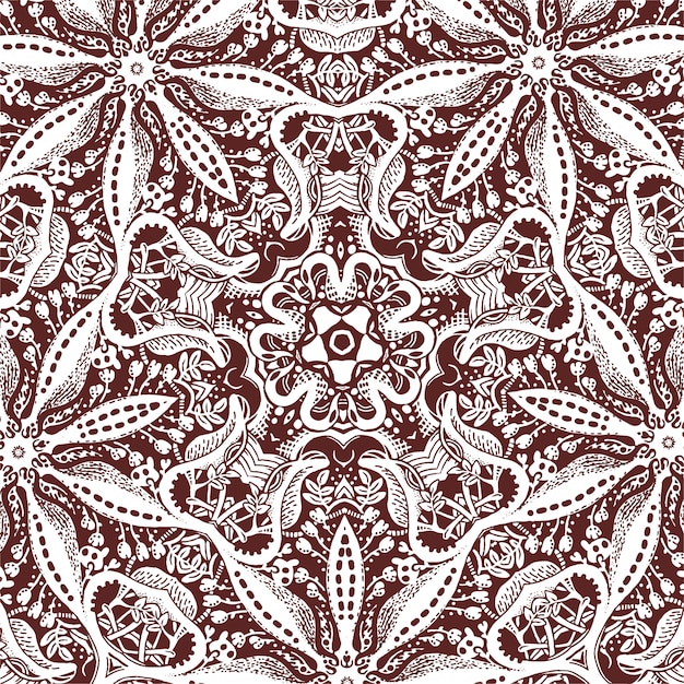 Um azulejo quadrado com elementos florais, desenho monocromático Vetor Premium
