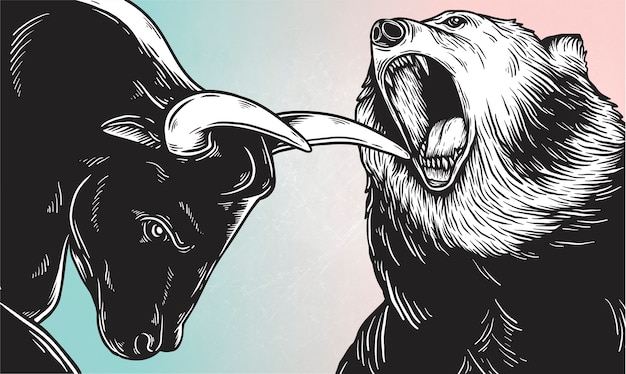 Um touro e um urso lutando vector Vetor grátis