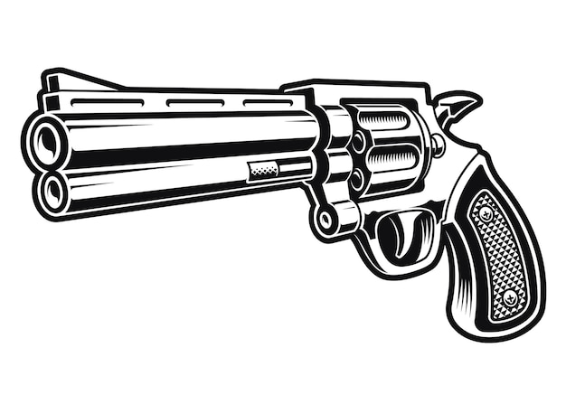 Uma Ilustracao Em Preto E Branco De Uma Arma De Revolver Isolada No Branco Vetor Premium