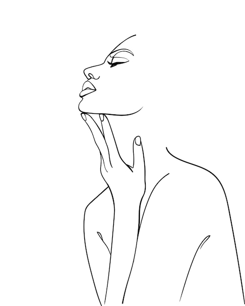 Uma mulher de desenho de linha arte moderna do minimalismo ilustração vetorial Vetor Premium