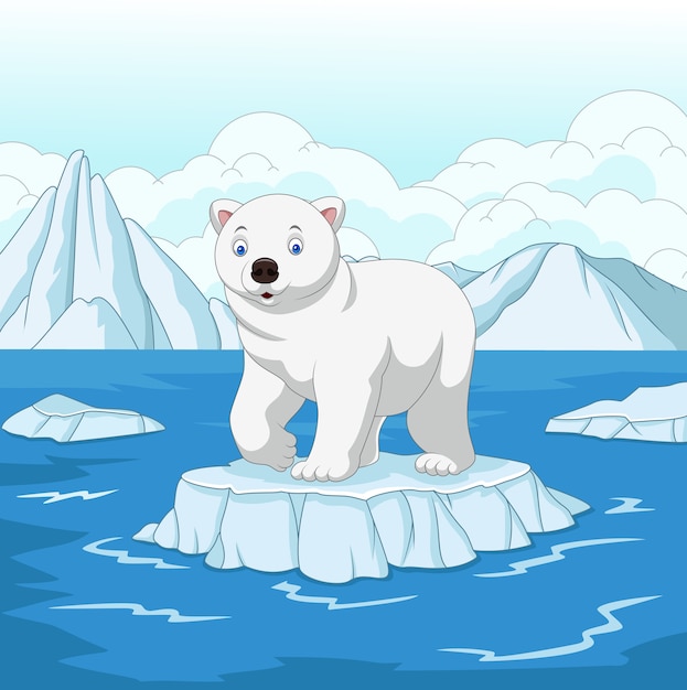 Urso Polar Dos Desenhos Animados Isolado No Bloco De Gelo Vetor Premium