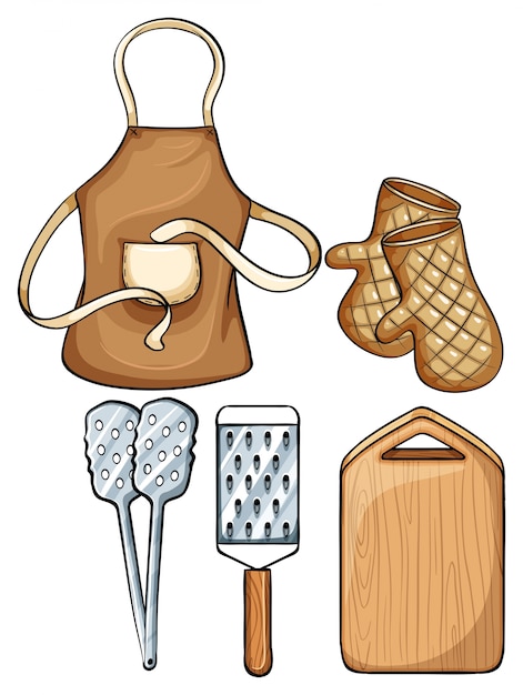 Download Utensílios de cozinha com avental e ilustração de mittens ...