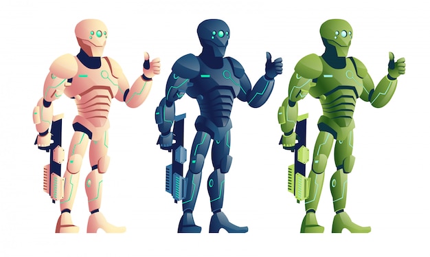 Varias Cores Futuros Guerreiros Cyborg Soldados Em Armadura Futurista Robo Do Exercito Alienigena Vetor Gratis