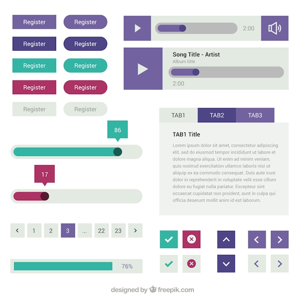 Variedade de elementos da web no design plano Vetor grátis