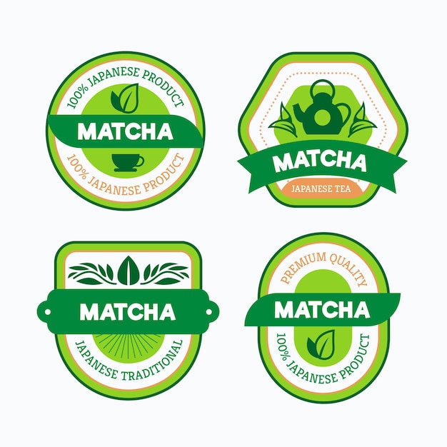 Variedade De Emblemas De Chá Matcha Vetor Grátis 4241