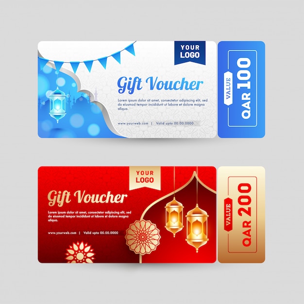 Vários design de gift voucher ou layout de cupom com o diferente Vetor Premium