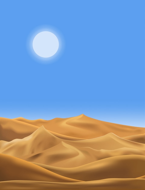 Vector A Ilustra O Da Paisagem Do Panorama Do Deserto Com As Dunas De Areia No Ver O Muito