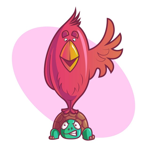 Vector a ilustração dos desenhos animados do pássaro bonito com tartaruga. Vetor Premium