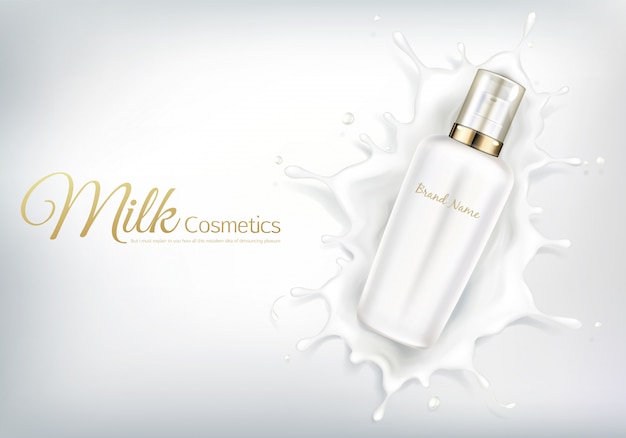 Vector bandeira cosmética com frasco realístico para a loção do creme ou do corpo do cuidado de pele. Vetor grátis