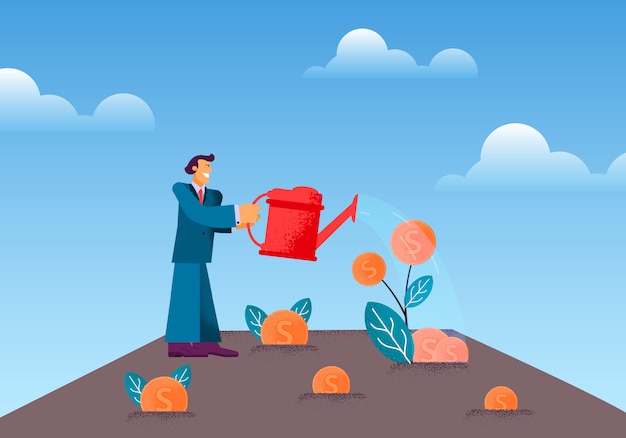 Vector empresário plana no investimento de feed do terno. Vetor Premium