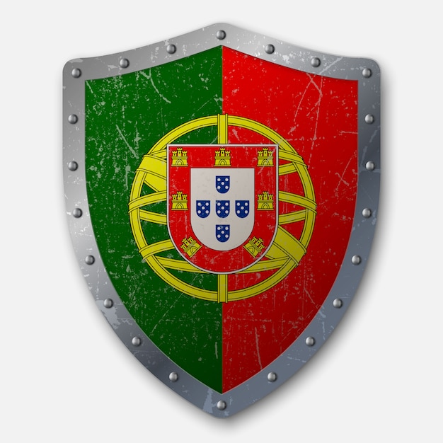 Velho Escudo Com Bandeira De Portugal Vetor Premium