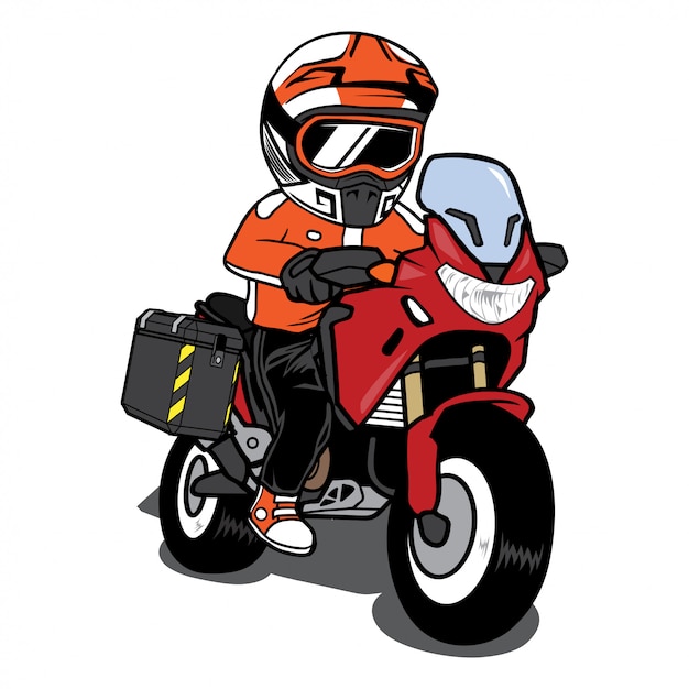 Vetor De Desenhos Animados De Motociclista Andando De Moto Vetor Premium