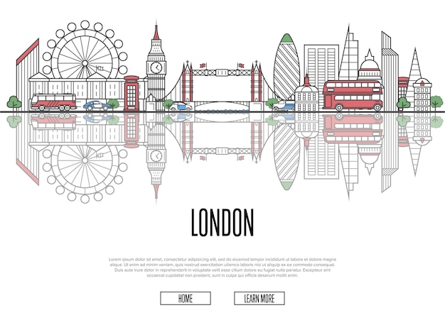 Viagem ao cartaz de londres em estilo linear Vetor Premium