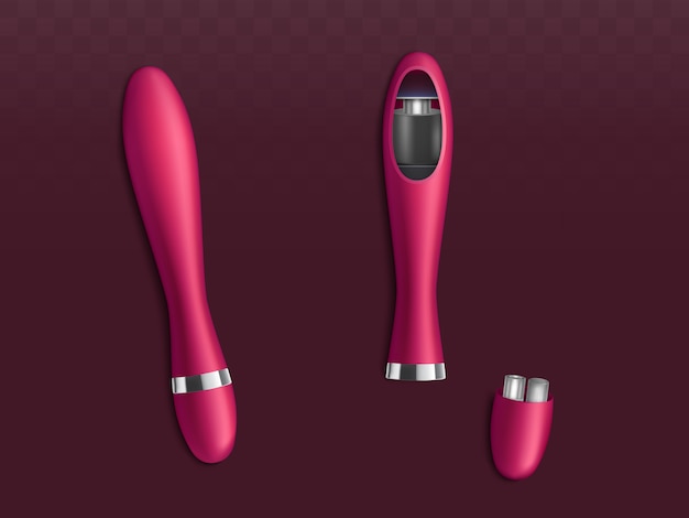 Vibradores montados, desmontados 3d realísticos com caso de baterias, ilustração de seção transversal interna do motor. explicação de mecanismo de trabalho de brinquedo sexual de mulheres Vetor grátis