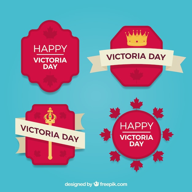 Victoria dia lable coleção com coroa e cetro Vetor grátis Victoria dia lable coleção com coroa e cetro Vetor grátis