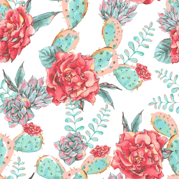 Vintage padrão sem emenda com flores desabrochando Vetor Premium