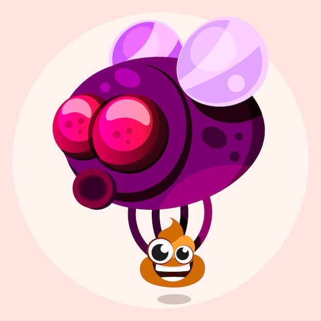 Voar com cocô no vetor de estilo dos desenhos animados Vetor Premium