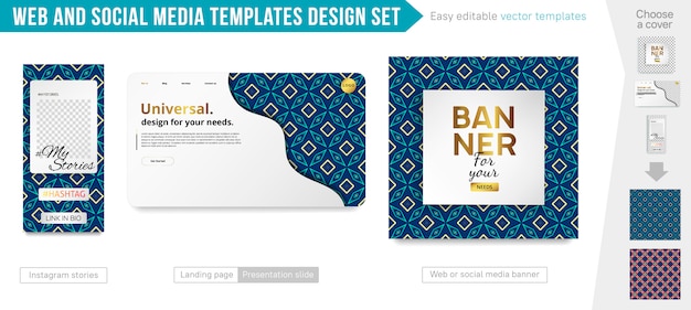 Web e conjunto de design de modelos de mídia social Vetor Premium