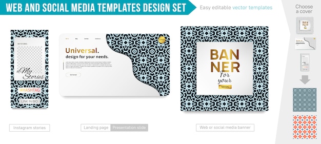 Web e conjunto de design de modelos de mídia social Vetor Premium