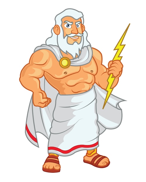 Zeus holding lightning cartoon mascot | Vetor Premium