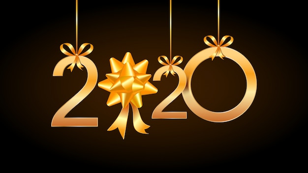 2020 carta di felice anno nuovo con numeri d'oro appesi e ...