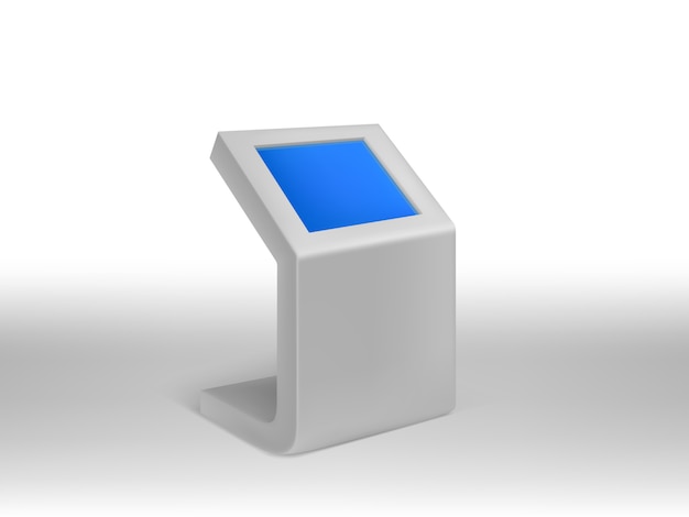 3d chiosco informativo digitale realistico, contrassegno digitale interattivo con lo schermo in bianco blu. Vettore gratuito