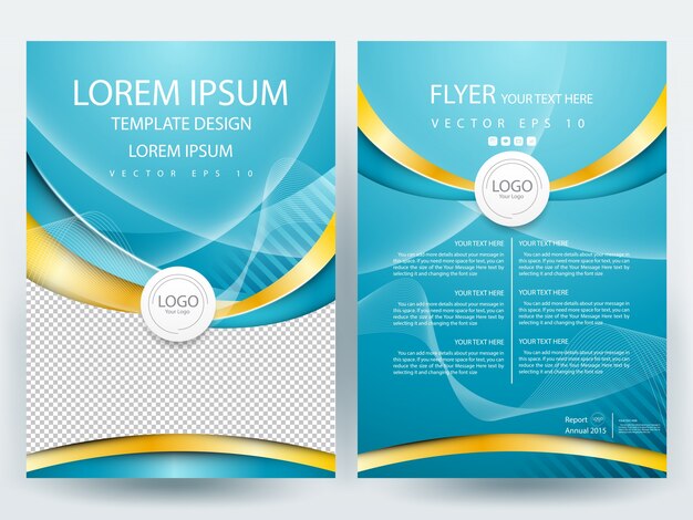 A4 brochure modello di layout con il teal e l'oro Vettore Premium