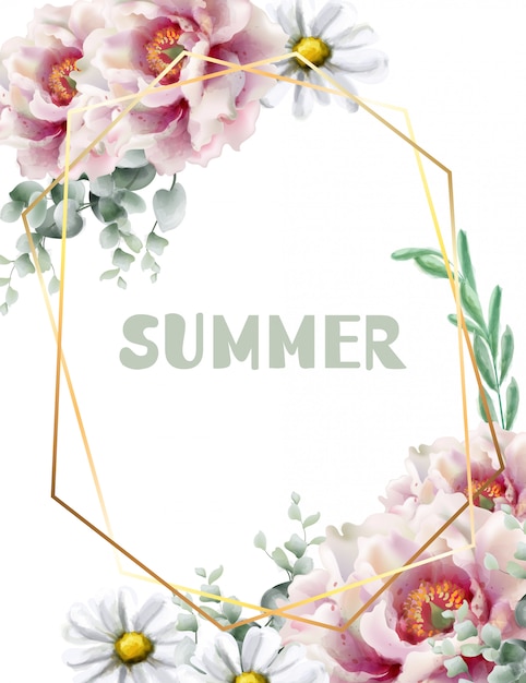 Acquerello di carta cornice fiori di primavera Vettore Premium