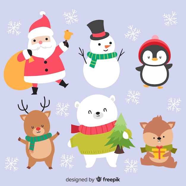 Adorabile collezione di personaggi natalizi Vettore gratuito