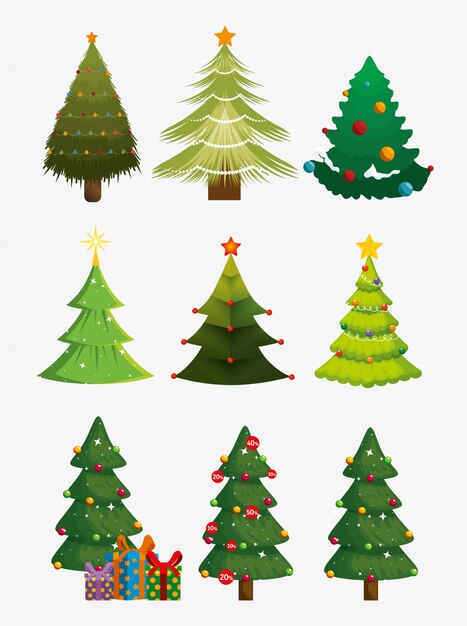 Immagini Natalizie 192 Pixel.Alberi Di Natale Con Set Di Icone Vettore Gratis