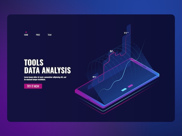Analisi dei dati del servizio mobile e statistica delle informazioni, report finanziari, icona della banca online Vettore gratuito