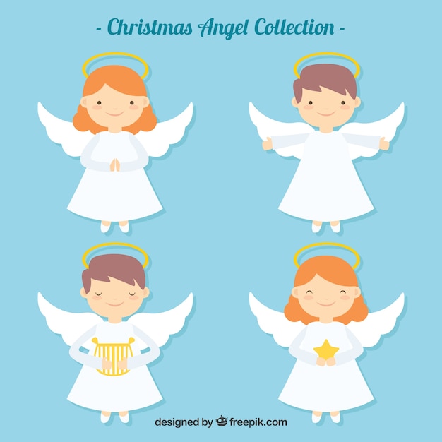 Angeli Di Natale Disegni.Angeli Graziosi Di Natale Nel Disegno Piatto Vettore Gratis